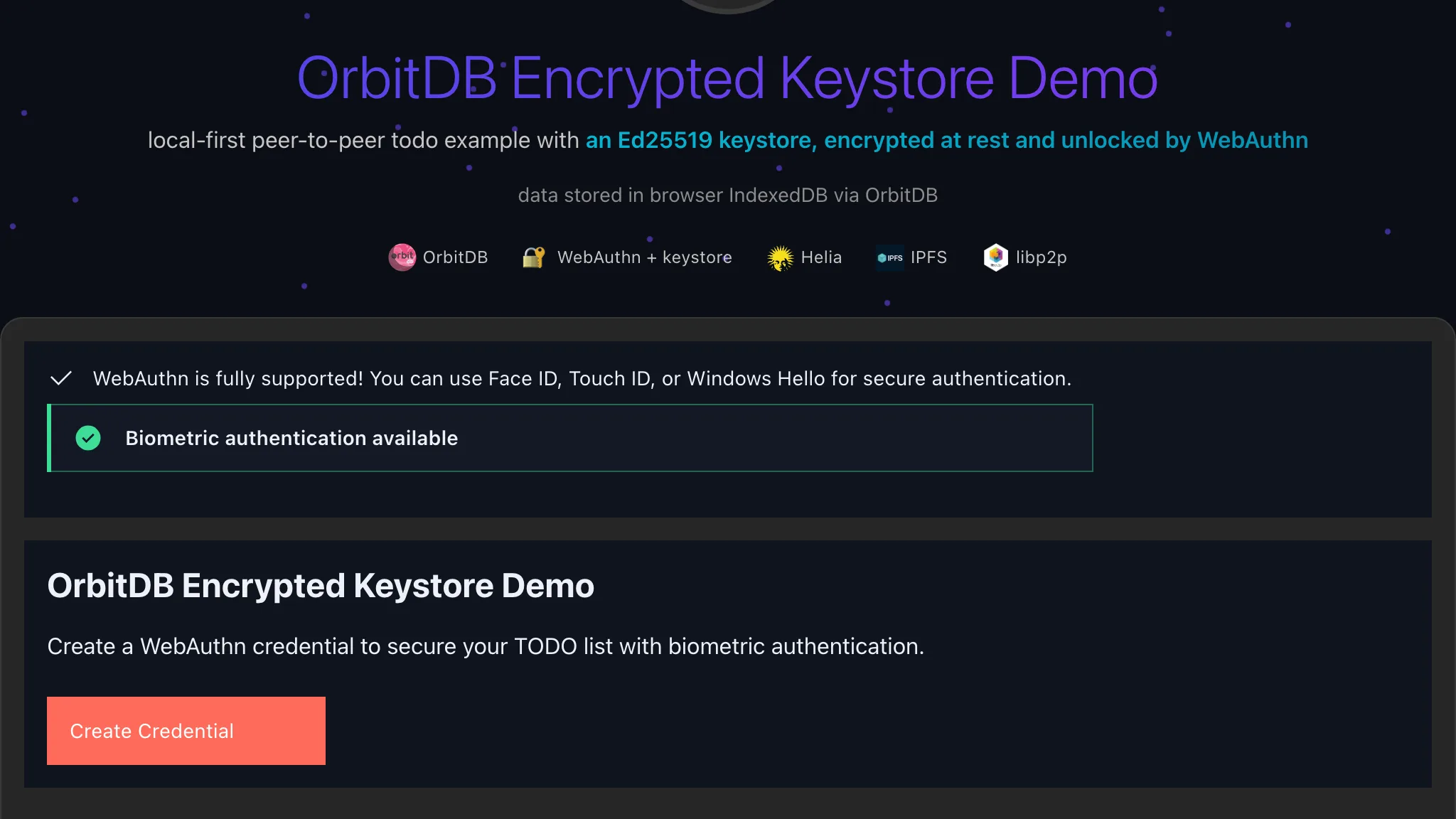 OrbitDB WebAuthn DID — encrypted-keystore
